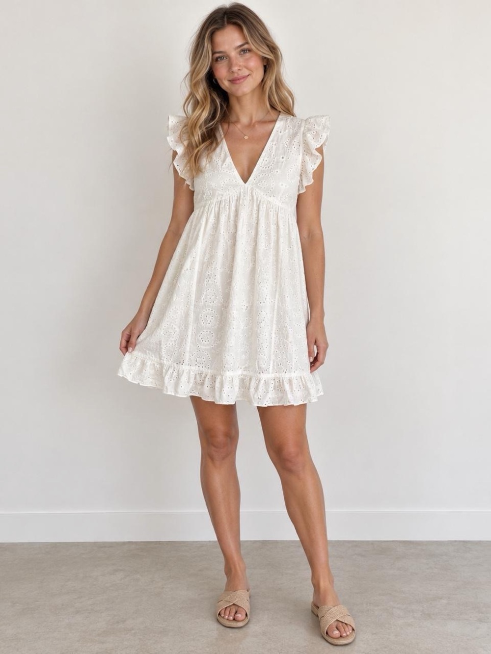 HYFVE White Eyelet Ruffle Mini Dress NWT Size Small